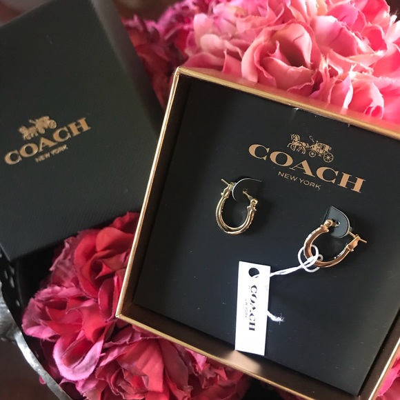 Coach Gold Color Pave Signature Huggie Earrings - Picture 4 of 4